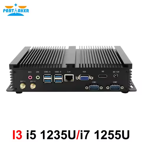 Partaker Fanless Industrial Mini PC Intel Core i7 1260P i5 1235U 2*DDR4 Msata+M.2 PCIE Mini PC Windo