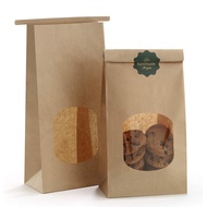 Bakery Bags with Window Kraft Paper Bags 100pcs 4.5x2.36x9.6 Inches Tin Tie Tab Lock Bags Brown Wind
