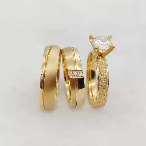 12 Year Anniversary 3pcs Wedding Engagement Rings Bridal Sets For Men and Women Couple Love Bands 14