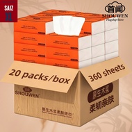 [20 PACKS]SHOUWEN Air-Cushion Tissue Paper 4-ply Facial Tissues Soft Face Tissue 175x175mm 360 sheet