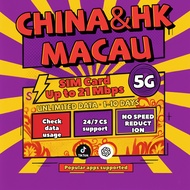 China HongKong Macao SIM Card 4G/5G Data Unlimited 1-10 Days Total 3GB/5GB/10GB Travel China Sim Car