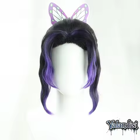 Yalandisi& Anime Shinobu Kocho Cos Cosplay Wig Halloween Carnival Party Props Synthetic Hair Heat Re