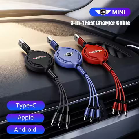 3-In-1 Retractable Data Cable Fast Charging Micro Type-C Charger For MINI JCW Cabrio Cooper Countrym