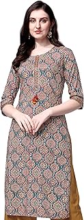 SOURBH Women's Straight Fit Rayon Ajrak Motif Printed Kurti Only, Grey, Red, 6XL