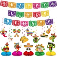 Set Hiasan Parti Cinco De Mayo Tema Fiesta Mexico 3 Banner "Happy Cinco De Mayo" 9 Hiasan Gantung Me