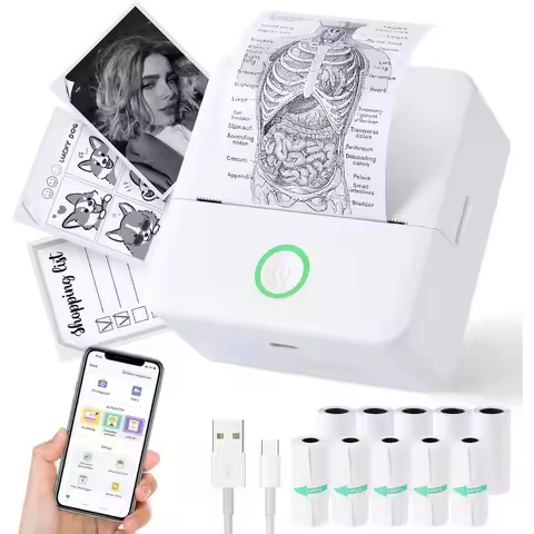 Thermal Mini Printer, Portable Inkless Sticker Maker,Bluetooth Free Cut Small Pocket Printer for Chi