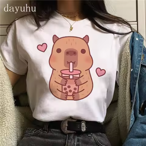 Funny 90s Capybara Tshirt Women T-Shirt Capibara Cartoons Clothes Girl Capybaras T Shirt Female Casu