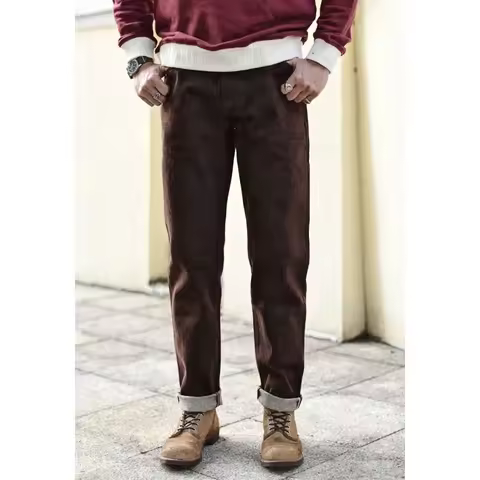 Saucezhan Men Jeans Brown Jeans Men Jeans Trousers Selvedge Denim Jeans for Men Taper Fit Mens Jeans