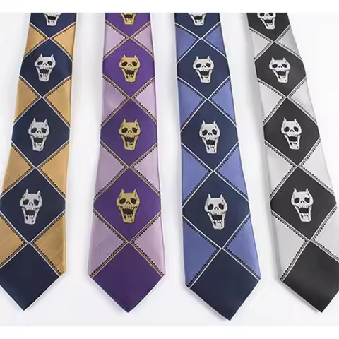 JoJo Bizarre Adventure Cosplay Skull KILLER QUEEN Kira Yoshikage Neck Tie Japanese Anime Adult Polye