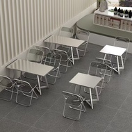 Thickened stainless steel folding table, fast food snack shop cafeteria, coffee shop dining table