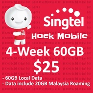 Singtel Prepaid $25 4-week 60GB Data for Singapore and Malaysia / Top Up / Renew