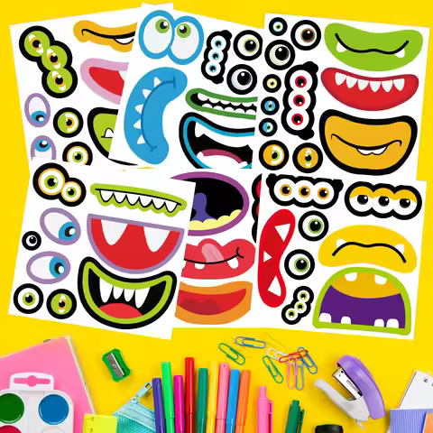 6/12Sheets Halloween Pumpkin Expression Puzzle Sticker DIY Phone Laptop Luggage Skateboard Graffiti 