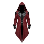 Hot European and American Mens Gothic Hooded Jacket Steampunk Long Coat Knight Halloween Performanc