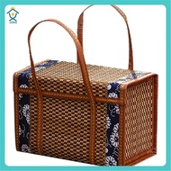 Picnic Woven Basket Wicker Storage Bag Handle Folded Fruit Shopping Food Handle Rattan Grass Foldabl