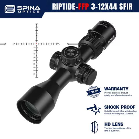 SPINA OPTICS Riptide 3-12x44 FFP SFIR Compact RifleScope Sight Tactical Hunting Side Parallax Adj Ca