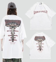 Jesus 美式街頭水洗做舊印花短袖t恤 American-style streetwear water-washed printed short-sleeve oversized t-shirt