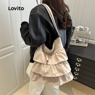 Lovito Casual Plain Large Capacity Summer Bag Dating Lace Design Cute Shoulder Tote Bag for Women LF