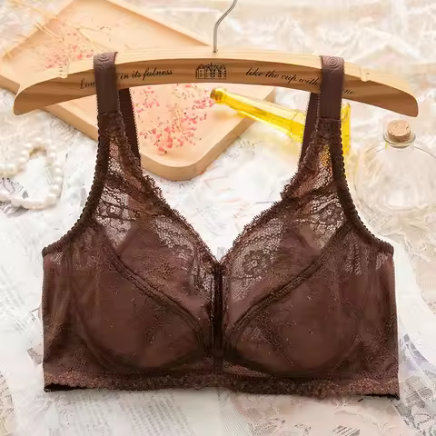 Large Size Underwear Women's Ultra Thin Breathable Adjustment Full Cup Freewire Lace Bra 75 80 85 90