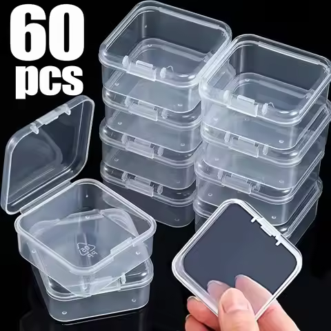 60/6PCS Mini Storage Box Transparent Square Plastic Box Earrings Jewelry Packaging Storage Small Squ
