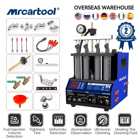 MRCARTOOL V308 Car Fuel Injector Cleaner & Tester 4 Cylinders Ultrasonic Nozzle Cleaning Machine Wit
