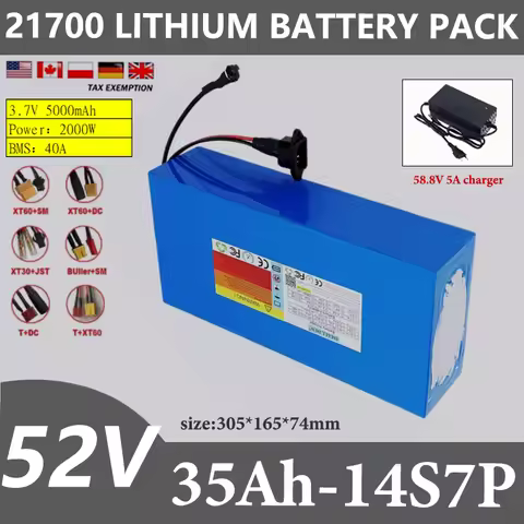 52V 35Ah 21700 14S7P Lithium ion Battery Pack 2000W BMS 40A Lithium ion Polymer Battery Pack for Aut