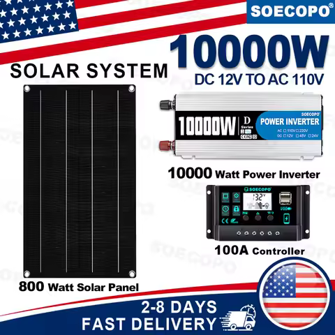 SOECOPO 10000W Peak 1100W Rated Solar Power System Kit with 800W Solar Panel 100A Charge Controller 