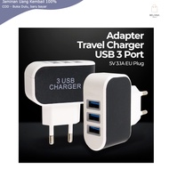 3-port USB Charger Travel Adapter 5V 3.1A EU Plug Black