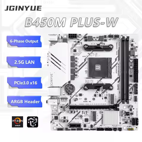 JGINYUE B450M PLUS-W AM4 M-ATX Motherboard supports AMD Ryzen2000-5000series CPU EXPO DDR4 MAX 32GB 