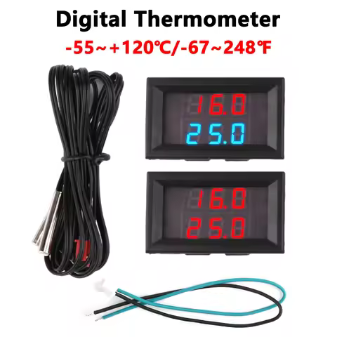 DC4-28V Dual Display Digital Temperature Meter 0.28″ LED Temperature Sensor Detector With NTC 10K 39