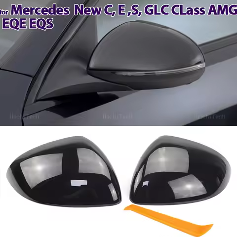 Carbon Fiber Style Black Rearview Side Mirror cover Caps for Mercedes C E S GLC Class W206 X206 S206