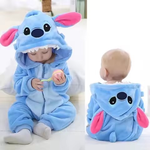 ABC123Unisex Baby Flannel Stitch Cosplay Romper Animal Onesie Costume Hooded Cartoon Outfit Suitb;6'