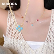 AURORA Gold Multicolor Amine Four-Leaf Clover Super Shiny Zircon Necklace Jewelry DZ727 DZ724