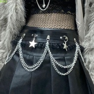 BUCKS Dark Chain Punk Belt, Lace Patchwork Leather Waist Chain, Tassel Black with Star Fashion Jacke