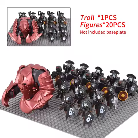Orc Warrior Block Figures Set, Giant Troll Monster + 20Pcs Armored Soldier Models, Fantasy Army Buil