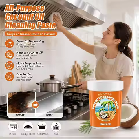 Coconut Oil Cleaning Paste All Purpose Kitchen Grease Stain Remover Cookware Pot Pan Stainless Steel
