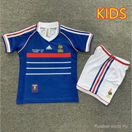 France 98  Retro Home Children’s Football Jersey Set ZIDANE Football Jersey Set