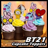 【Hot sale】Bts BT21 Cake Topper Cartoon Character Puncture Birthday Cake BT21 Cupcake Topper BTS