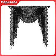 Black Beaded Lace Waterfall Valance Lightweight Breathable Easy Installation Luxurious Small Window 
