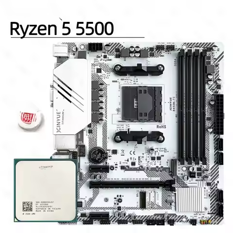 JGINYUE B450M Motherboard Kit R5 5500 DDR4 Dual Channel Memory Max 64GB RAM 2 M.2 M-ATX B450M GAMING