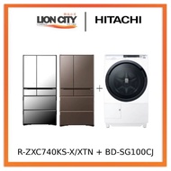 Hitachi R-ZXC740KS-X/XTN 572L Smart Multi-door Fridge+Hitachi BD-SG100CJ 10kg Front Load Washer Dryer