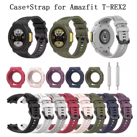 Strap + Protective Case For Huami Amazfit T-REX2 Silicone Replacement Bracelet Soprt Watchband For A