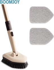 BOOMJOY Tub Tile Scrubber Brush with Long Handle 2 in 1 Cleaning Brush - 2 Scouring Pads &amp; 1 Stiff Bristles Brush Head - No Scratch Scrubber Brushes for Bathroom Kitchen Toilet Wall Tub Tile Sink