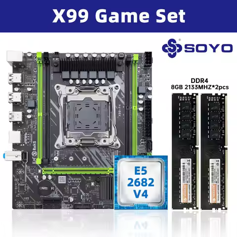 SOYO X99 DDR4 Motherboard with E5 2682 V4 CPU 16G(8G*2)RAM C612 LGA2011-3 Intel Kit Xeon PCIE3.0x16 