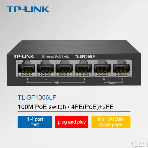 TP-LINK 100M PoE Ethernet Switch 4FE+2FE with Power Supply, Network Monitoring, Fiber Optic Converte