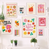 (With Frame) Colorful Wild Flowers Orange Juice Abstract Line Posters Prints Canvas Prints Pictures