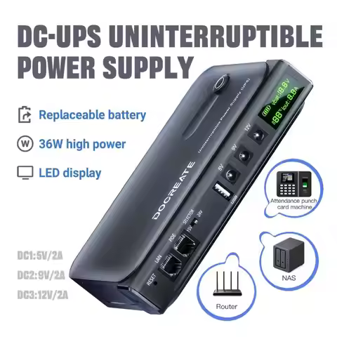 DC UPS Uninterruptible Power Supply System 5V-24V Output 4x18650 Replaceable Battery for Router NAS 