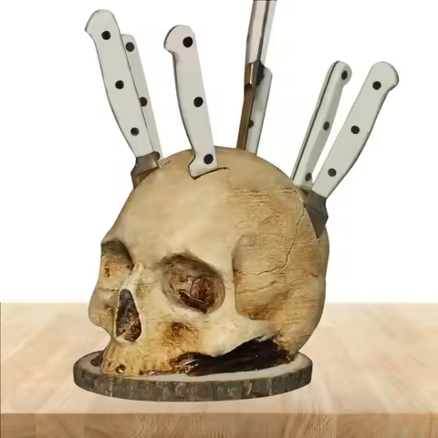 Skull Kitchen Knife Holder Funny Skeleton Knife Rack Santoku Fruit Knives Storage Block For Party Cl