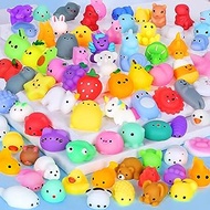 80PCS Mochi Squishy Toys Party Favors for Kids Mini Squishies Kawaii Fruit Animal Squishies Pack Unicorn Dinosaur Stress Relief Toy Carnival Classroom Prizes Goodie Bag Fillers Pinata Stuffers, Random