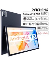 PEICHENG Android 13平板電腦，8GB（4GB+4GB擴展）RAM，128GB ROM，2+8百萬像素雙攝像頭，RK3562四核處理器，10.1\"IPS全高清顯示平板電腦，適用於線上課程、閱讀，6000mAh超長電池續航力，支援TF卡可擴充1TB