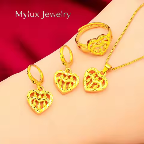 Mylux Jewelry Love Abacus Ring Necklace Earring Set Women's 24K Gold, AU999 Glossy Gold Abacus Beads